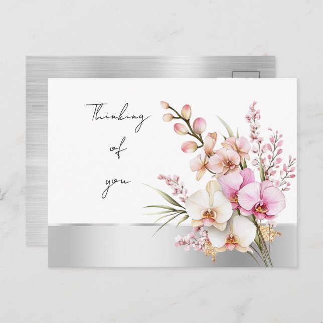 Postal Bonitos orquídeas rosadas pensando en ti (Anverso / Reverso)