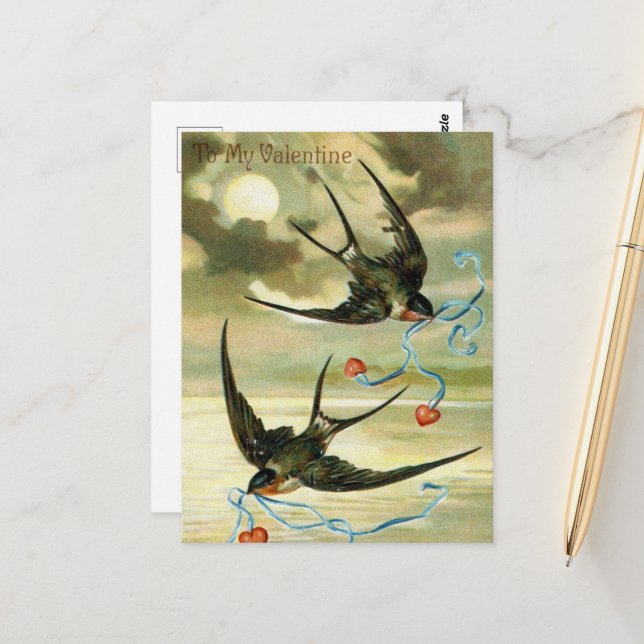Postal bonitos pájaros de San Valentín (Anverso/Reverso In Situ)