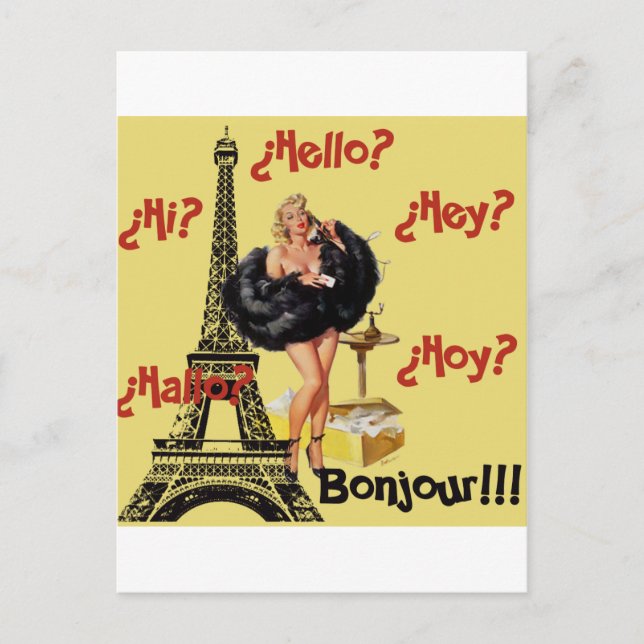 Postal Bonjour - Chicas Pin Up (Anverso)