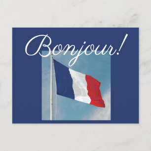 Postal Bonjour! con bandera de Francia