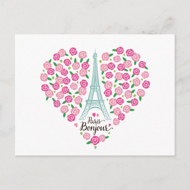Postal Bonjour de París | Corazón floral (Anverso)