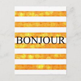 Postal Bonjour Naranja Stripe Bokeh