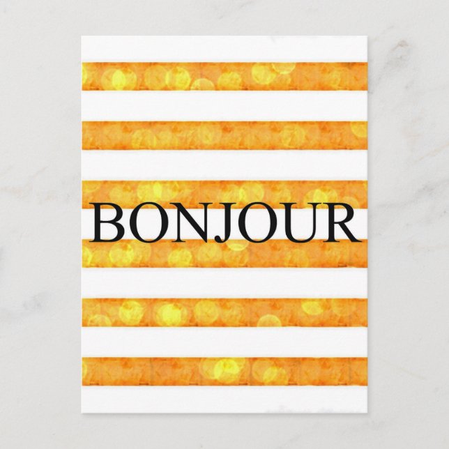 Postal Bonjour Naranja Stripe Bokeh (Anverso)