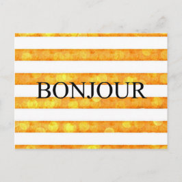 Postal Bonjour Naranja Stripe Bokeh
