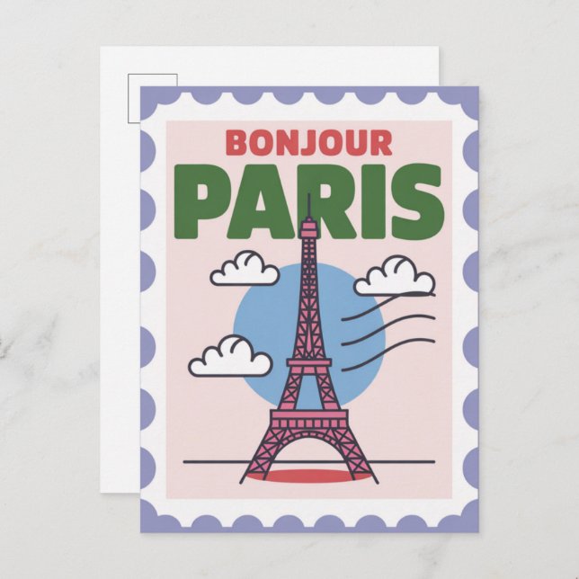 Postal Bonjour Paris France Vintage Travel (Anverso / Reverso)