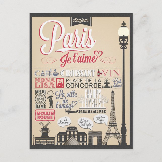 Postal Bonjour Paris Vintage (Anverso)