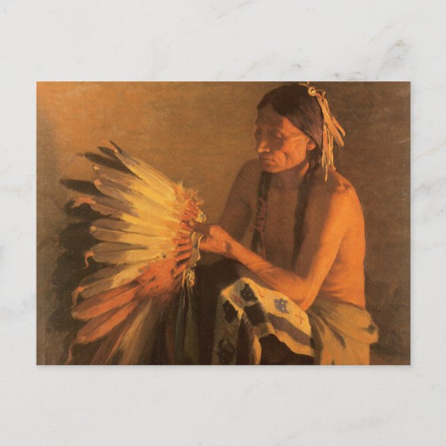 Postal Bonnet de la vieja guerra por Joseph Henry Sharp (Anverso)