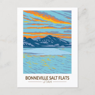 Postal Bonneville Salt Flats Utah Viaje Art Vintage