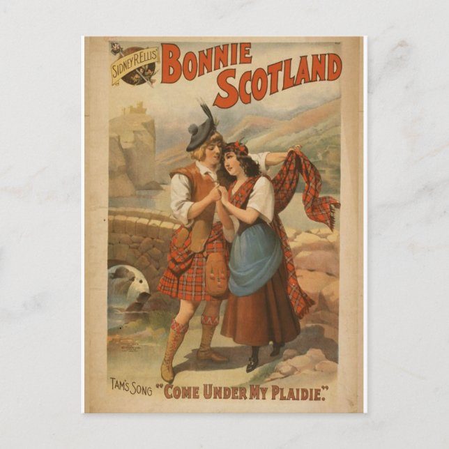 Postal Bonnie Scotland, "Bajo mi Plaidie" Retro El (Anverso)