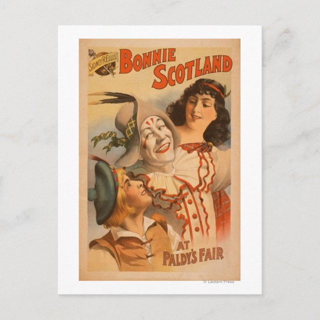Postal Bonnie Scotland en el Teatro Fair Clown (Anverso)