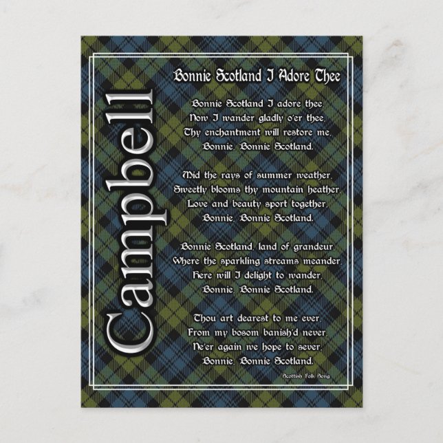 Postal Bonnie Scotland I Adore ThCampbell Tartan (Anverso)