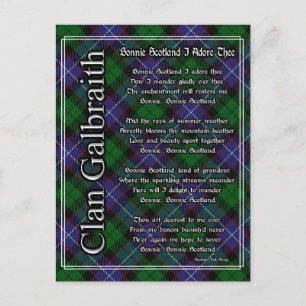 Postal Bonnie Scotland I Adore The Clan Galbraith Tartán