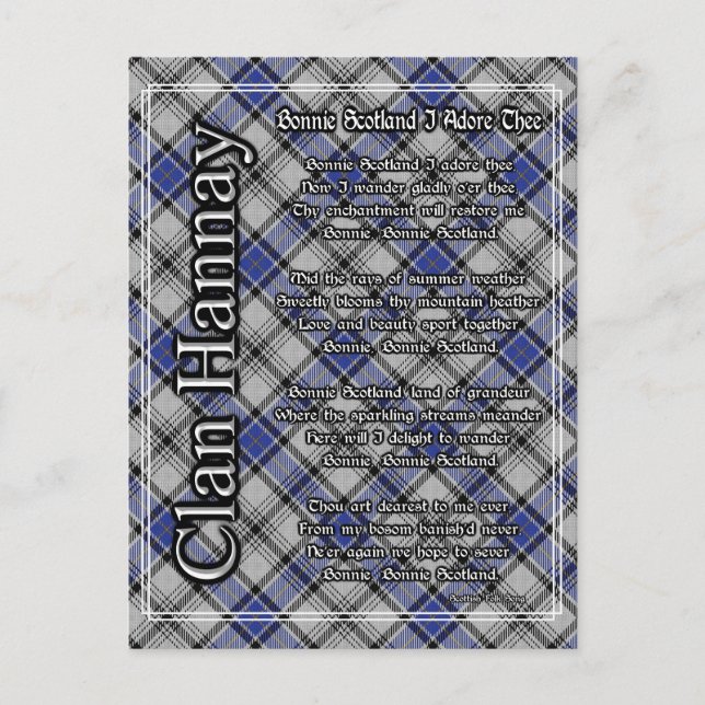 Postal Bonnie Scotland I Adore The Clan Hannay Tartan (Anverso)