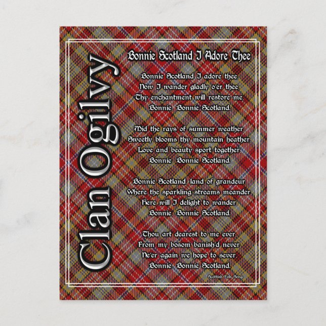 Postal Bonnie Scotland I Adore The Clan Ogilvy Tartan (Anverso)
