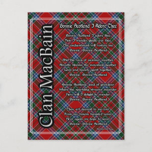Postal Bonnie Scotland I Adore Thee Clan MacBain Tartan