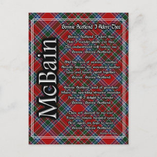 Postal Bonnie Scotland I Adore Thee Clan McBain Tartán
