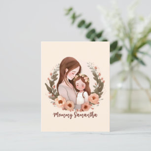 Postal Bono de mamá y hija adorables - Marco floral