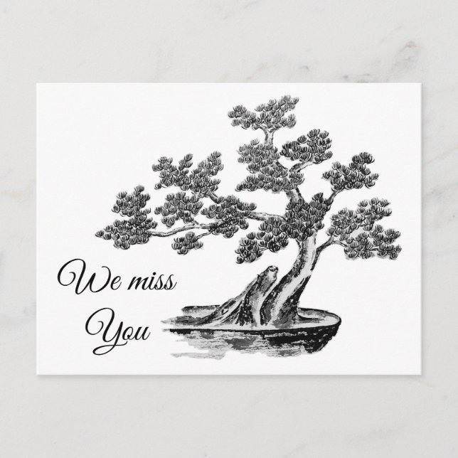 Postal Bonsai - Estilo chino - blanco y negro (Anverso)