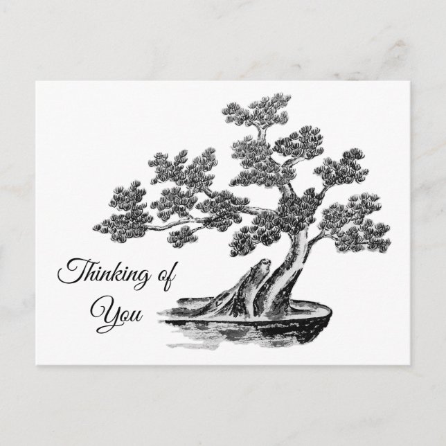 Postal Bonsai - Estilo chino - blanco y negro (Anverso)