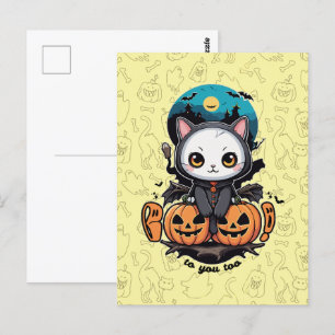 Postal Boo a ti también   Alas y calabaza de gatos