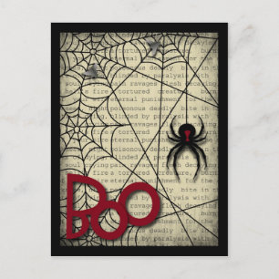 Postal Boo Black Widder Spider y Creepy Text para Hallowe