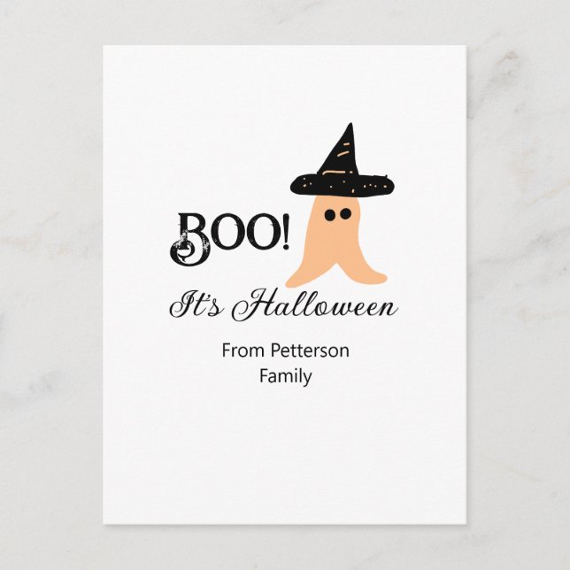 Postal Boo, es Halloween de naranja de apellido fantasma (Anverso)