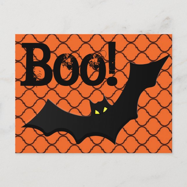 Postal ¡Boo! Halloween de enlace en cadena y bat (Anverso)