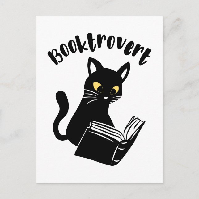 Postal Booktrovert cat con libro (Anverso)