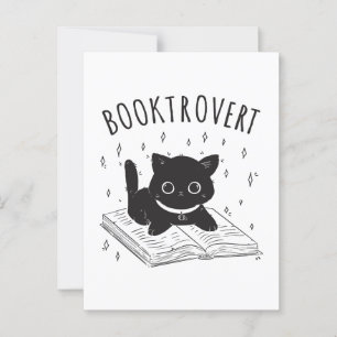Postal Booktrovert cat con libro y estrellas