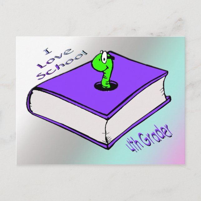 Postal Bookworm 4Grader - Me encanta la escuela (Anverso)