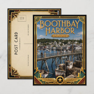 Postal Boothbay Harbor Maine Arte Deco Vintage Edad Dorad