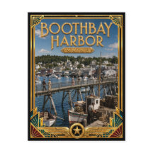 Boothbay Harbor Maine Arte Deco Vintage Edad Dorad