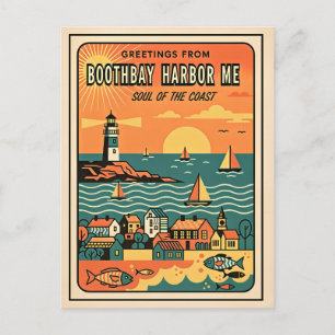 Postal Boothbay Harbor ME Alma Retró de la Costa