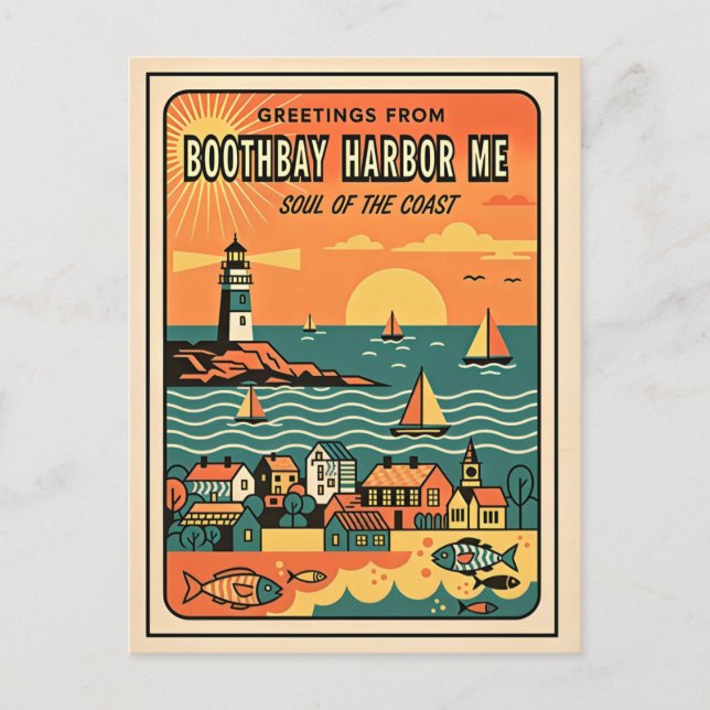 Postal Boothbay Harbor ME Alma Retró de la Costa (Anverso)