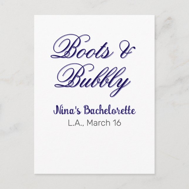 Postal Boots & Bubble bachelorette party name purpleplace (Anverso)