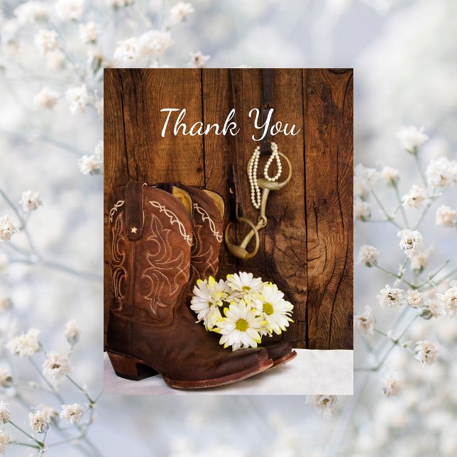 Postal Boots de Cowboy, Daisies Horse Bit Boda Gracias (Subido por el creador)
