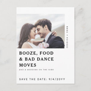 Postal Booz, Comida, Baile Malo Divertido Ahorra la Fecha