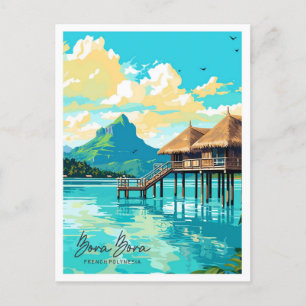 Postal Bora Bora Ilustracion de viajes de arte de época