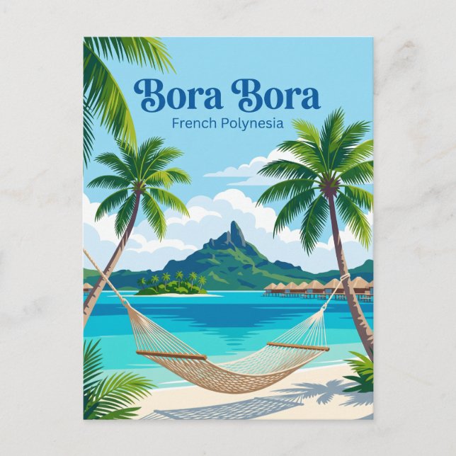 Postal Bora Bora, Polinesia Francesa, hamaca (Anverso)