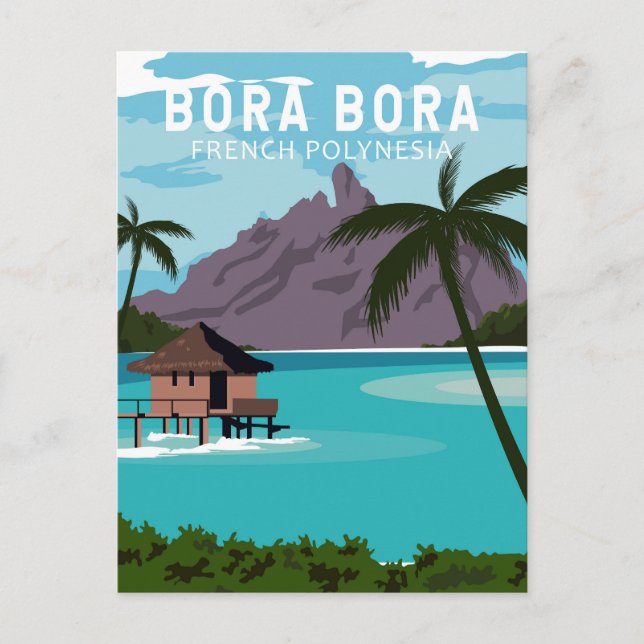 Postal Bora Bora Polinesia Francesa Viaje Arte de época (Anverso)
