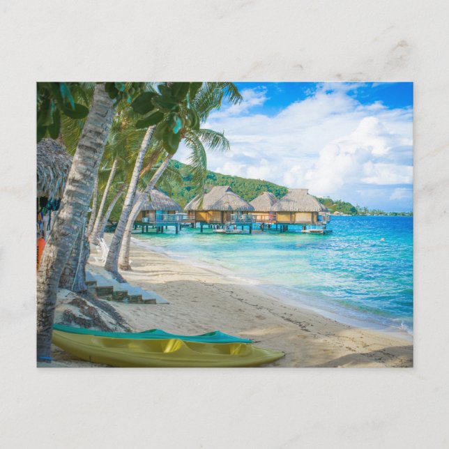 Postal Bora Bora Tahiti Beach Overwater Bungalows Ocean (Anverso)