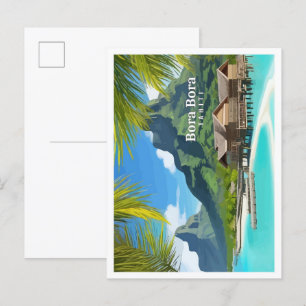 Postal Bora Bora Tahiti Ilustracion de viajes de arte vin