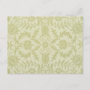 Postal Borage vintage verde suave damasco de William Morr