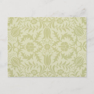 Postal Borage vintage verde suave damasco de William Morr