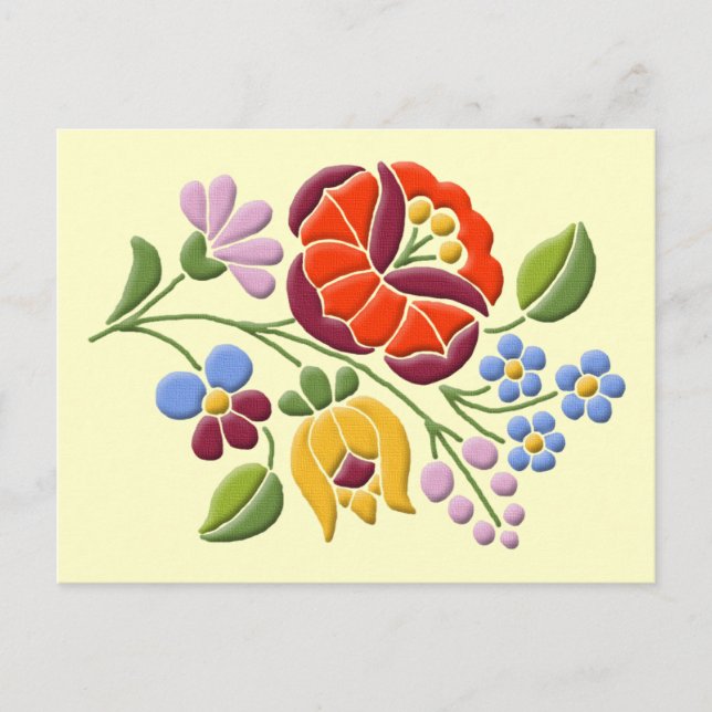 Postal Bordado de Kalocsa - Arte folclórico húngaro (Anverso)