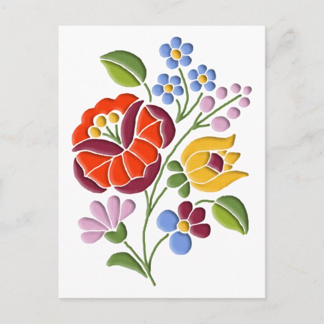 Postal Bordado de Kalocsa - Arte folclórico húngaro (Anverso)