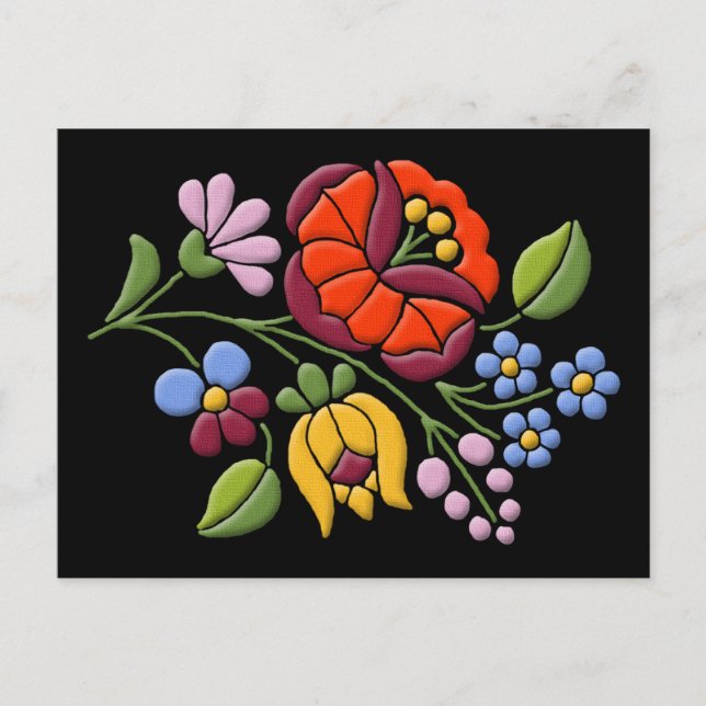 Postal Bordado de Kalocsa - arte popular húngaro (Anverso)