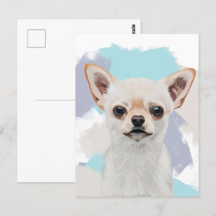 Postal Borde azul del resumen del perro chihuahua blanco 