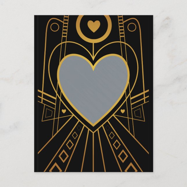 Postal Borde cardíaco de amor Art Deco (Anverso)