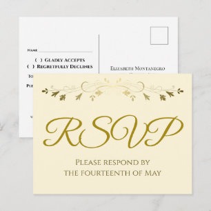 Postal Borde de filigrana dorada Elegante respuesta de bo